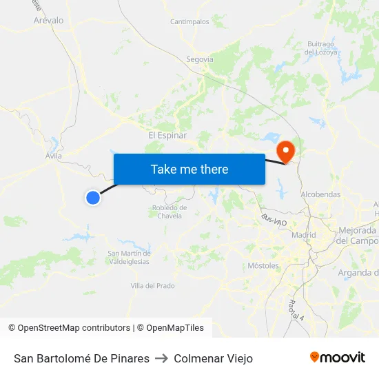 San Bartolomé De Pinares to Colmenar Viejo map