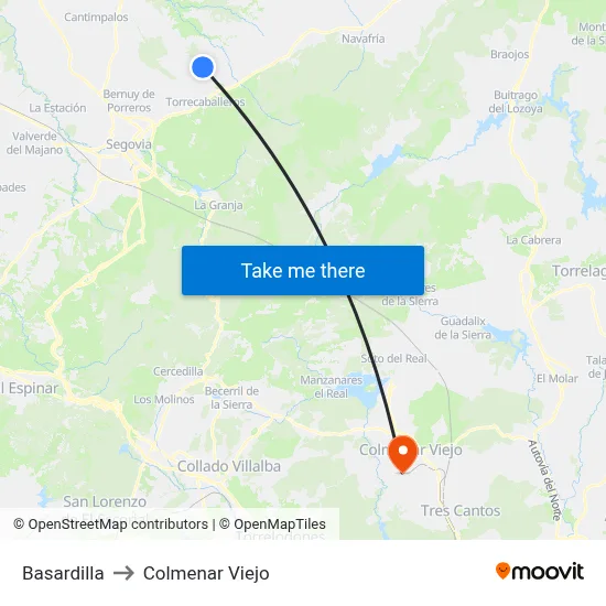 Basardilla to Colmenar Viejo map