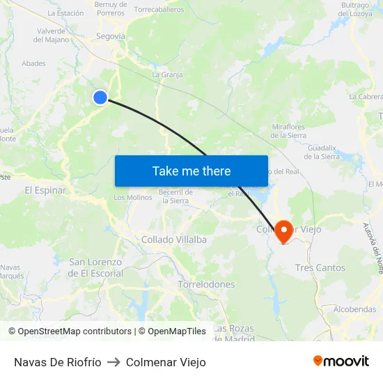 Navas De Riofrío to Colmenar Viejo map
