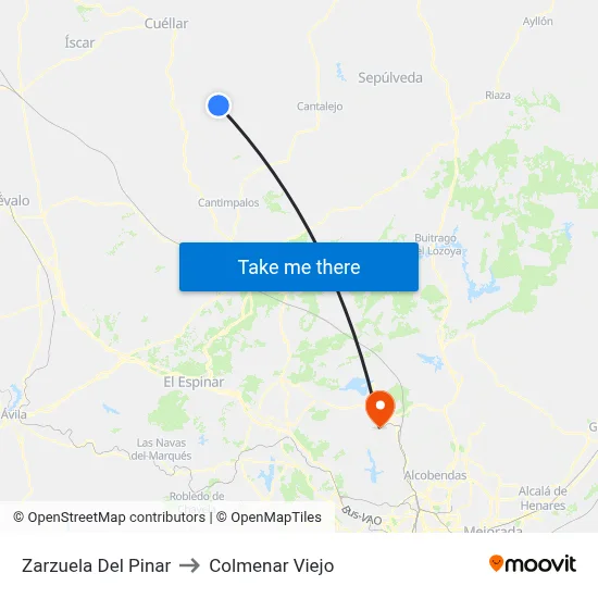 Zarzuela Del Pinar to Colmenar Viejo map
