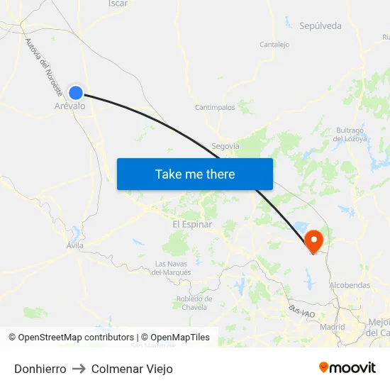 Donhierro to Colmenar Viejo map