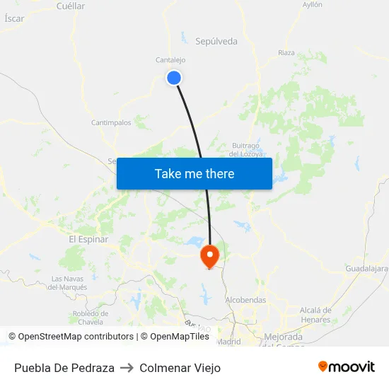 Puebla De Pedraza to Colmenar Viejo map