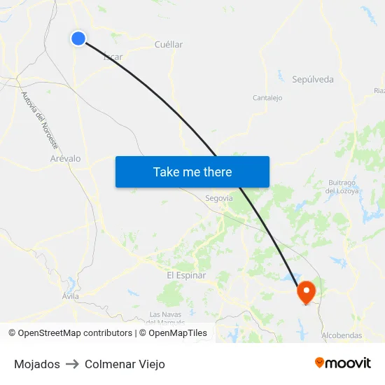 Mojados to Colmenar Viejo map