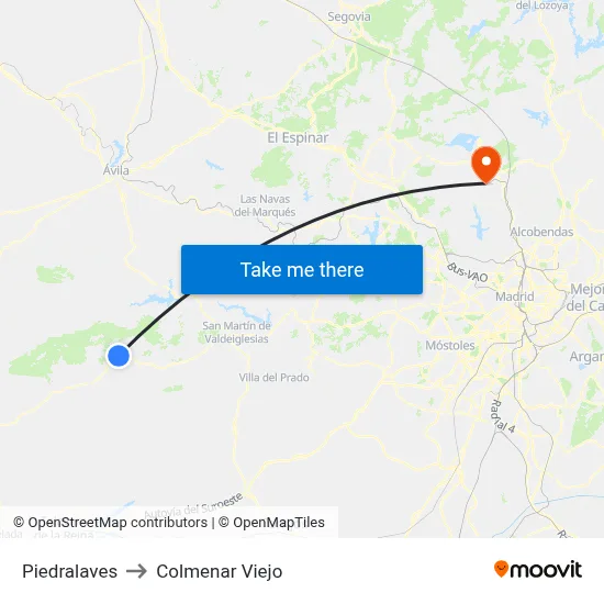 Piedralaves to Colmenar Viejo map