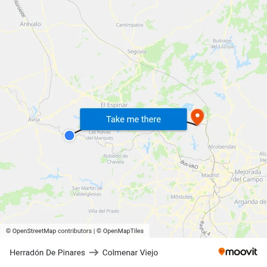Herradón De Pinares to Colmenar Viejo map