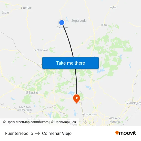 Fuenterrebollo to Colmenar Viejo map