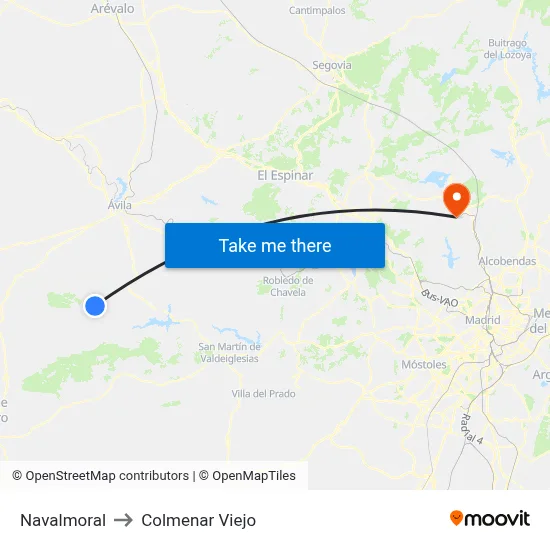 Navalmoral to Colmenar Viejo map