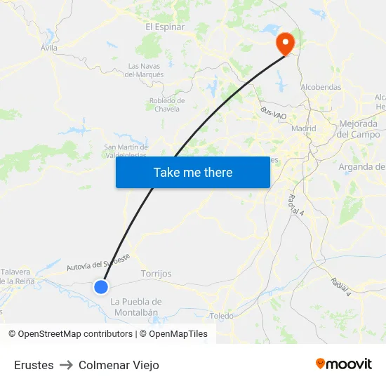 Erustes to Colmenar Viejo map