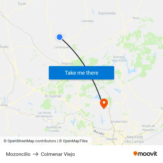 Mozoncillo to Colmenar Viejo map
