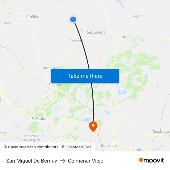 San Miguel De Bernuy to Colmenar Viejo map