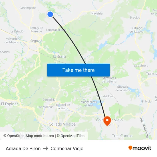 Adrada De Pirón to Colmenar Viejo map