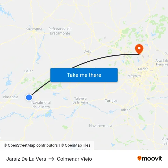 Jaraíz De La Vera to Colmenar Viejo map