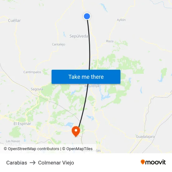 Carabias to Colmenar Viejo map
