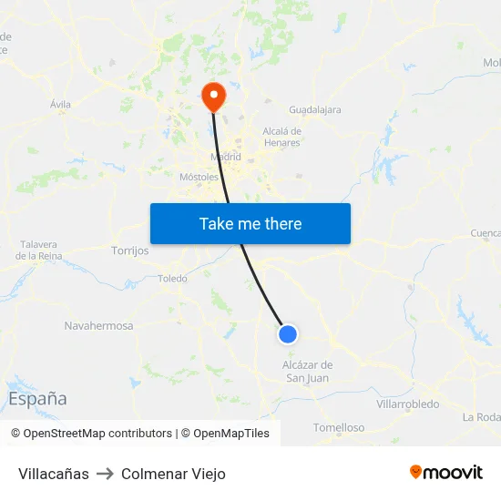 Villacañas to Colmenar Viejo map