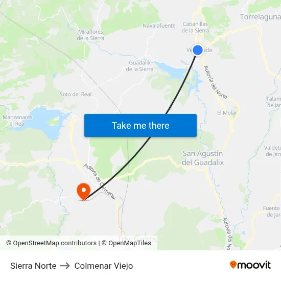Sierra Norte to Colmenar Viejo map