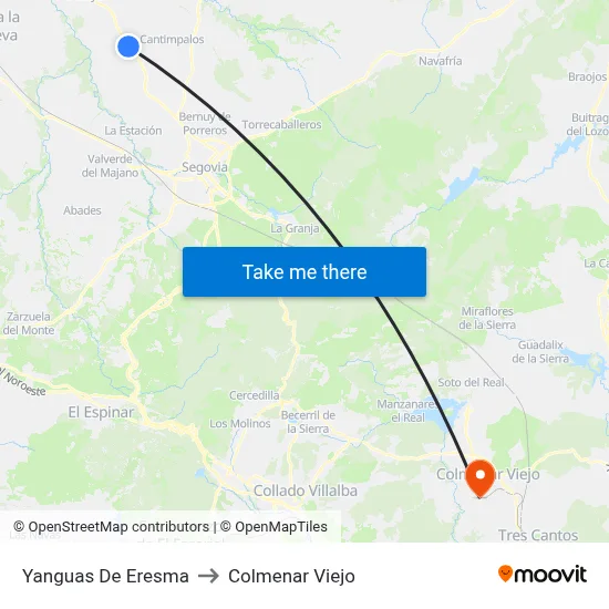 Yanguas De Eresma to Colmenar Viejo map
