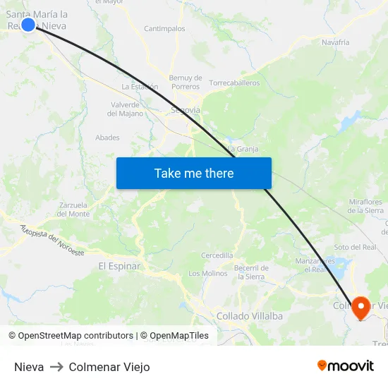 Nieva to Colmenar Viejo map