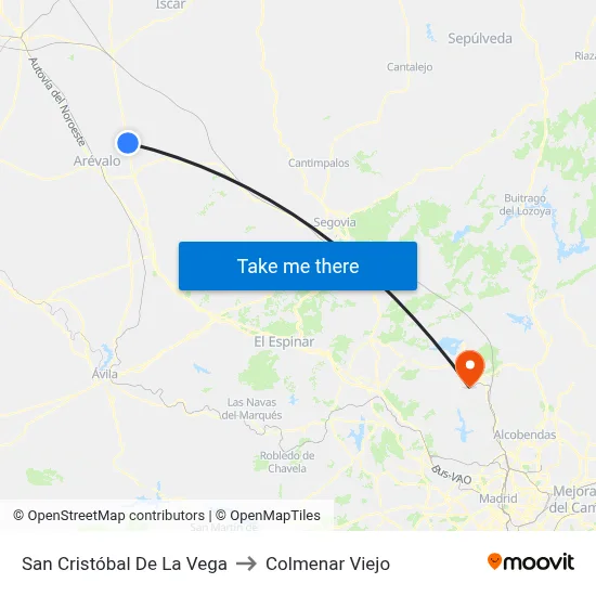 San Cristóbal De La Vega to Colmenar Viejo map