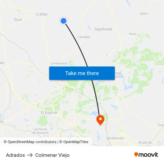 Adrados to Colmenar Viejo map