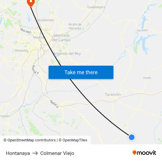 Hontanaya to Colmenar Viejo map