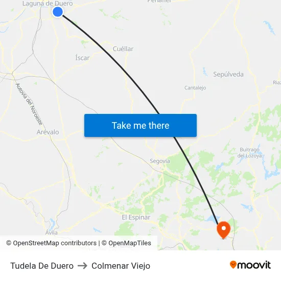 Tudela De Duero to Colmenar Viejo map