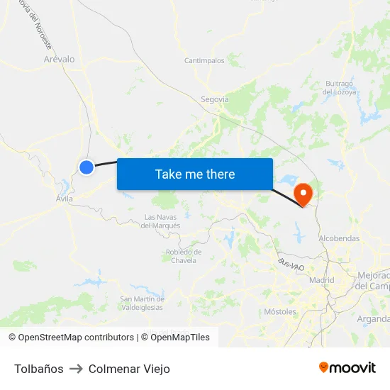 Tolbaños to Colmenar Viejo map