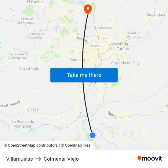 Villamuelas to Colmenar Viejo map