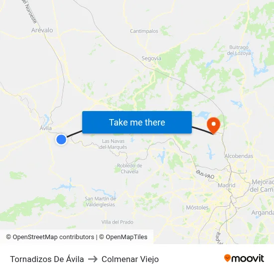 Tornadizos De Ávila to Colmenar Viejo map