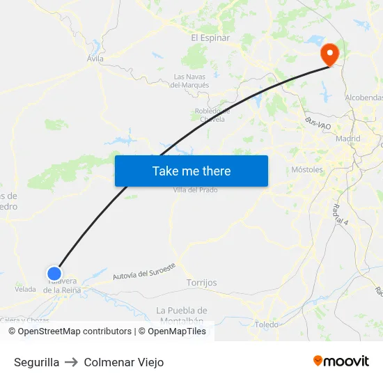 Segurilla to Colmenar Viejo map