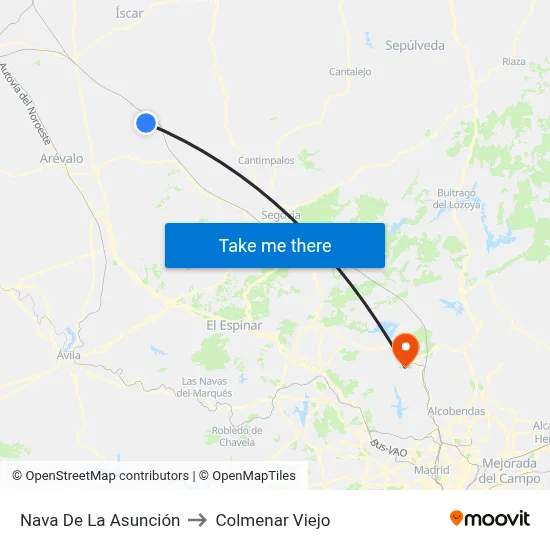 Nava De La Asunción to Colmenar Viejo map