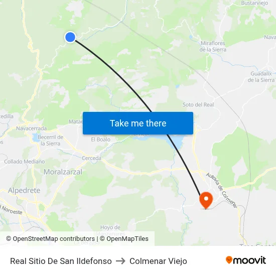 Real Sitio De San Ildefonso to Colmenar Viejo map