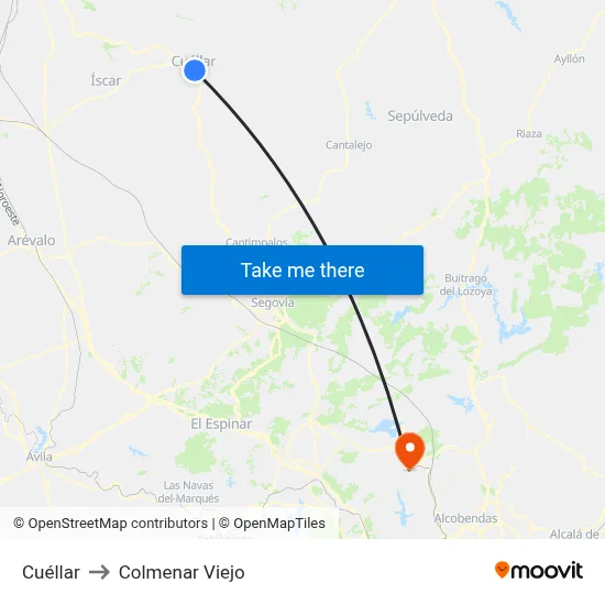 Cuéllar to Colmenar Viejo map