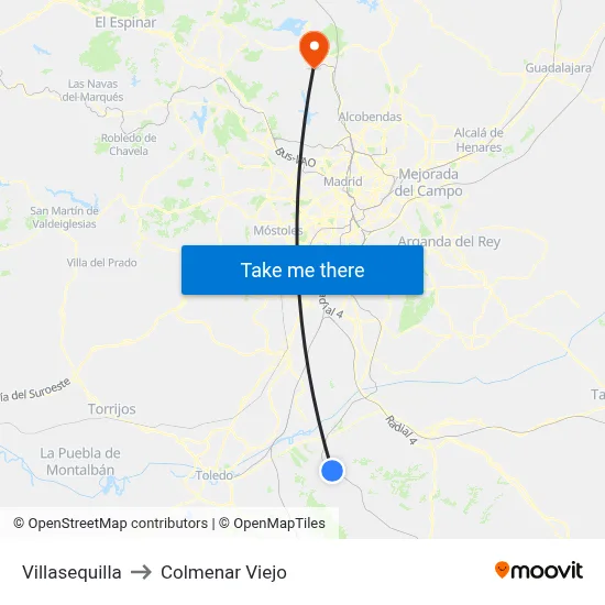 Villasequilla to Colmenar Viejo map