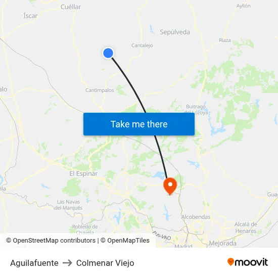 Aguilafuente to Colmenar Viejo map