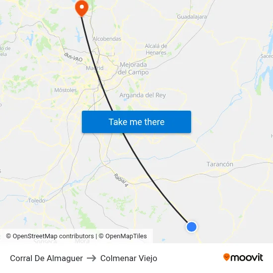 Corral De Almaguer to Colmenar Viejo map