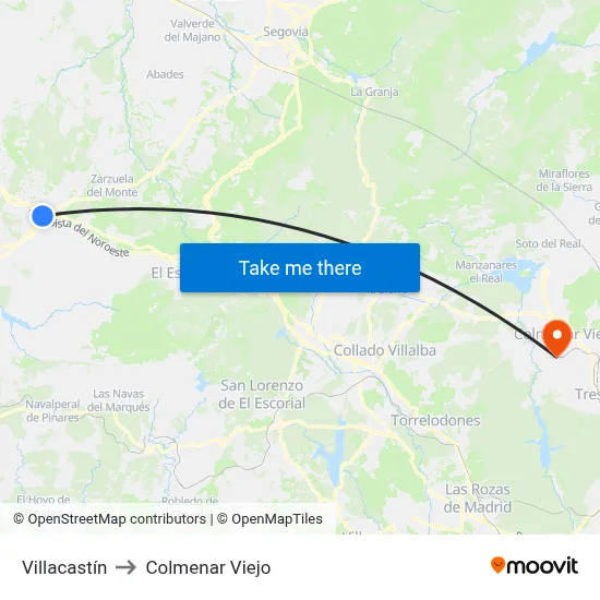 Villacastín to Colmenar Viejo map