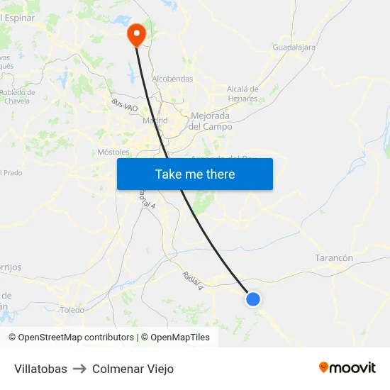 Villatobas to Colmenar Viejo map
