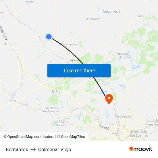 Bernardos to Colmenar Viejo map