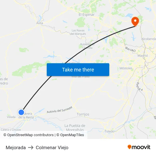 Mejorada to Colmenar Viejo map