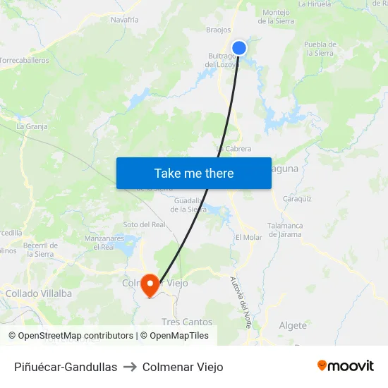 Piñuécar-Gandullas to Colmenar Viejo map