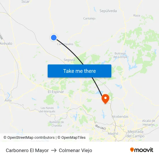 Carbonero El Mayor to Colmenar Viejo map