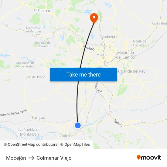 Mocejón to Colmenar Viejo map