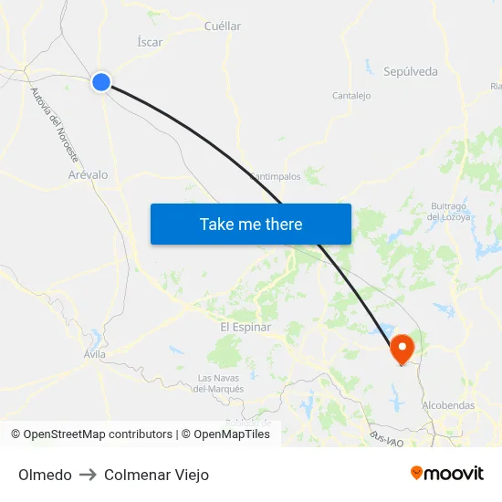 Olmedo to Colmenar Viejo map
