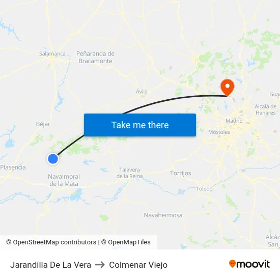 Jarandilla De La Vera to Colmenar Viejo map