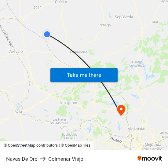Navas De Oro to Colmenar Viejo map