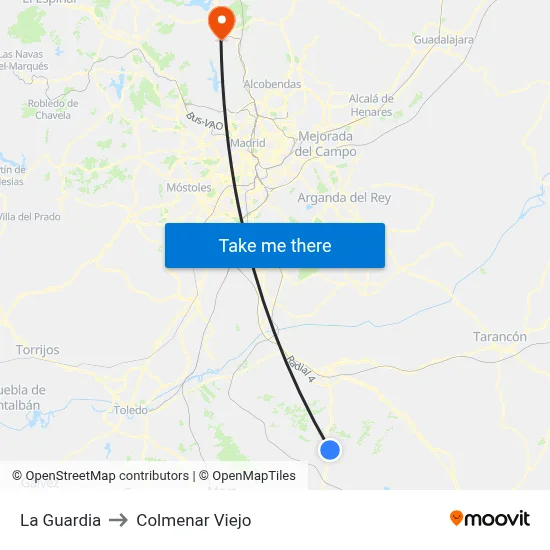 La Guardia to Colmenar Viejo map