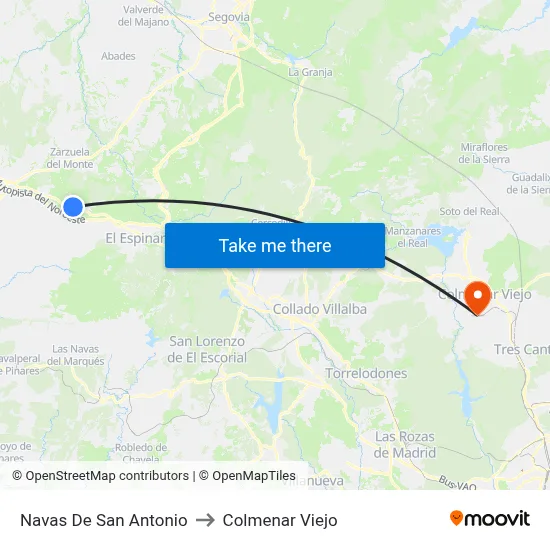 Navas De San Antonio to Colmenar Viejo map