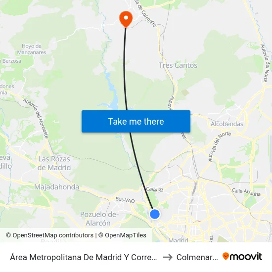 Área Metropolitana De Madrid Y Corredor Del Henares to Colmenar Viejo map