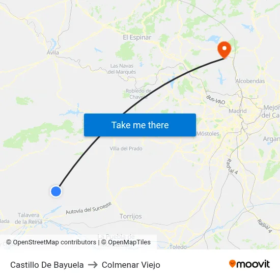 Castillo De Bayuela to Colmenar Viejo map