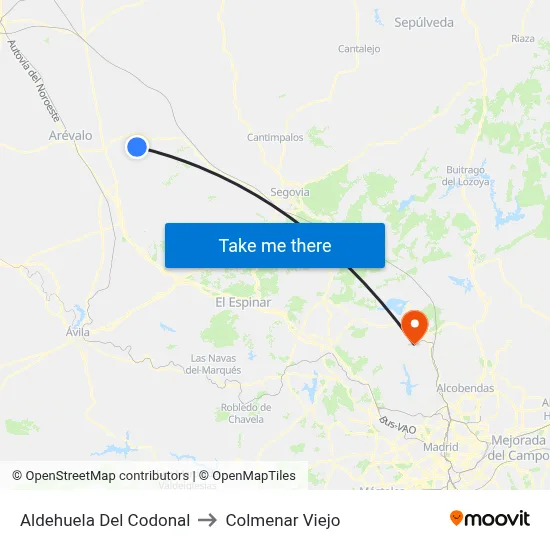 Aldehuela Del Codonal to Colmenar Viejo map